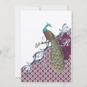 Navy & Berry Berry Elegant Damask Peacock Wedding Kaart (Achterkant)