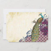 Navy & Berry Berry Elegant Damask Peacock Wedding Kaart (Achterkant)