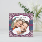 Navy & Berry Berry Elegant Damask Peacock Wedding Kaart (Staand voorkant)