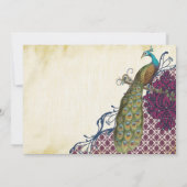 Navy & Berry Berry Elegant Damask Peacock Wedding Kaart (Achterkant)