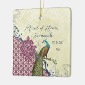 Navy & Berry Berry Elegant Damask Peacock Wedding Keramisch Ornament (Links)
