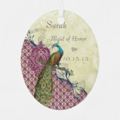 Navy & Berry Berry Elegant Damask Peacock Wedding Metalen Ornament (Voorkant)