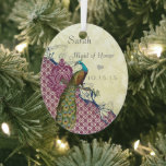 Navy & Berry Berry Elegant Damask Peacock Wedding Metalen Ornament<br><div class="desc">Navy en Berry Berry Elegant Damask Peacock Wedding Invitations Verloving,  Jubileum,  Weduwschap met je foto Verplette Canvas foto's</div>