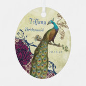 Navy & Berry Berry Elegant Damask Peacock Wedding Metalen Ornament (Voorkant)