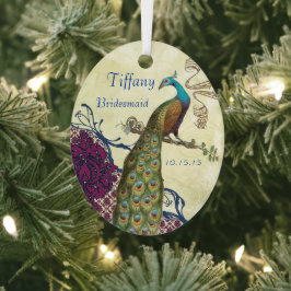 Navy & Berry Berry Elegant Damask Peacock Wedding Metalen Ornament