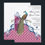 Navy & Berry Berry Monogram Damask Peacock Wedding Kaart<br><div class="desc">Lapis Blue en Berry Berry Raspberry roze Yarrow Elegant Damask Peacock Wedding Invitations Verloving,  Jubileum,  Weddenschap met je foto Verplette Canvas Foto's</div>
