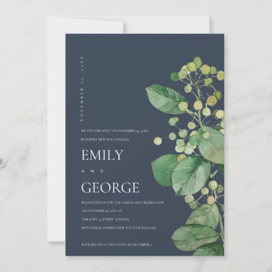 NAVY BERRY LEAF FOLIAGE WE TIENDE DE KNOT INVITE BEDANKKAART (Voorkant)