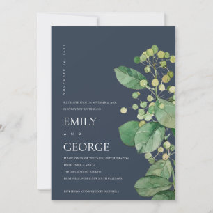 NAVY BERRY LEAF FOLIAGE WE TIENDE DE KNOT INVITE BEDANKKAART