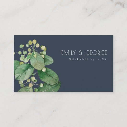 NAVY BERRY LEAFY FOLIAGE GREENERY WEDDING WEBSITE VISITEKAARTJE (Voorkant)