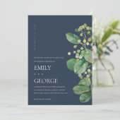 NAVY BERRY LEAVES FOLIAGE GREENERY WEDDING INVITE BEDANKKAART (Staand voorkant)