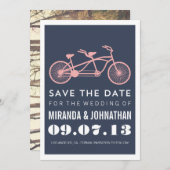 Navy Bicycle Design Photo Save the Date Invites (Voorkant / Achterkant)