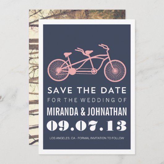 Navy Bicycle Design Photo Save the Date Invites (Voorkant / Achterkant)