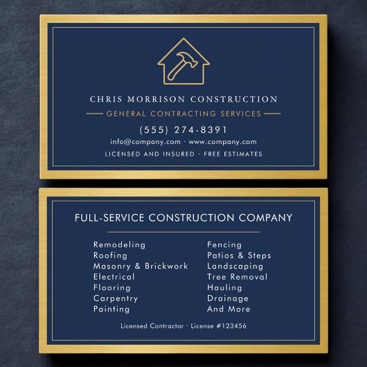 Navy BIue Industrial General Contractor Gold  Visitekaartje