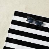 Navy Black and White Striped Name Cabana Stripe Strandlaken (In situ)