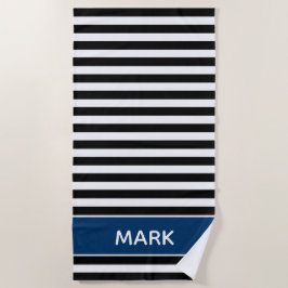 Navy Black and White Striped Name Cabana Stripe Strandlaken