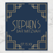 Navy Black Art Deco Wijn Etiket (Enkel label)