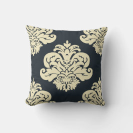 Navy Black Cream Damask Kussen