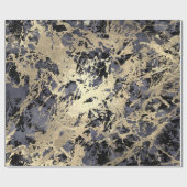 Navy Black Floral Faux Gold Grungy Marble Strokes Cadeaupapier (Vlak)