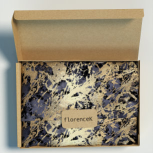 Navy Black Floral Faux Gold Grungy Marble Strokes Cadeaupapier