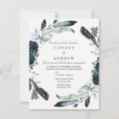 Navy Black Floral Wreath Engagement Party nodigt u Kaart (Voorkant)