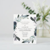 Navy Black Floral Wreath Engagement Party nodigt u Kaart (Staand voorkant)