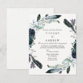 Navy Black Floral Wreath Engagement Party nodigt u Kaart (Voorkant / Achterkant)