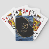 Navy Black Gepersonaliseerd geagate monogram Pokerkaarten (Achterkant)
