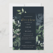 Navy Black Green Leafy Fauna Couples Shower Bedankkaart (Voorkant)