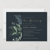 Navy Black Green Leafy Fauna Morning After Invite Bedankkaart (Voorkant)