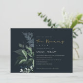 Navy Black Green Leafy Fauna Morning After Invite Bedankkaart (Staand voorkant)