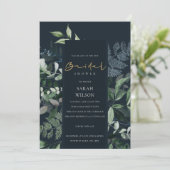 Navy Black Green Leafy Fauna Vrijgezellenfeest Inv Bedankkaart (Staand voorkant)