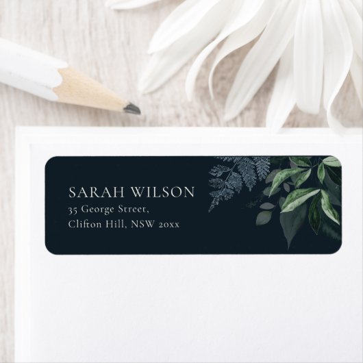 Navy Black Green Leafy Foliage Leafy Address Label
