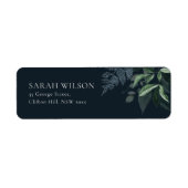 Navy Black Green Leafy Foliage Leafy Address Label (Voorkant)