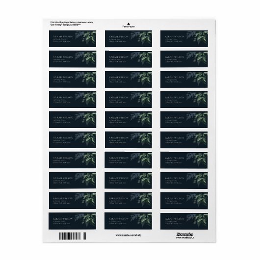 Navy Black Green Leafy Foliage Leafy Address Label (Full Sheet)