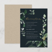 Navy Black Green Leafy Foliage Weddenschap Recepti Informatiekaartje (Voorkant / Achterkant)