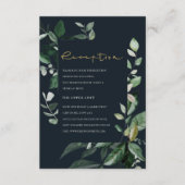 Navy Black Green Leafy Foliage Weddenschap Recepti Informatiekaartje (Voorkant)