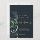 Navy Black Green Leafy Foliage Wedding Invite Bedankkaart (Voorkant)