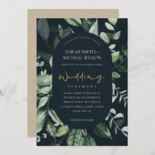 Navy Black Green Leafy Foliage Wedding Invite Bedankkaart (Voorkant / Achterkant)
