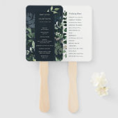 Navy Black Green Leafy Foliage Wedding Programme Handwaaier (Voorkant en achterkant)