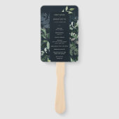 Navy Black Green Leafy Foliage Wedding Programme Handwaaier (Voorkant)