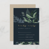 Navy Black Green Leafy Foliage Wedding Rsvp Informatiekaartje (Voorkant / Achterkant)