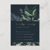 Navy Black Green Leafy Foliage Wedding Rsvp Informatiekaartje (Voorkant)