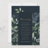 Navy Black Green Leafy Tropical Foliage Wedding Bedankkaart (Voorkant)