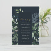 Navy Black Green Leafy Tropical Foliage Wedding Bedankkaart (Staand voorkant)