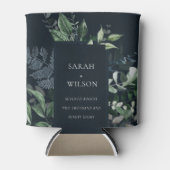 Navy Black Green Leafy Tropical Foliage Wedding Blikjeskoeler (Voorkant)