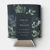 Navy Black Green Leafy Tropical Foliage Wedding Blikjeskoeler (Achterkant)