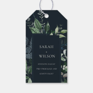 Navy Black Green Leafy Tropical Foliage Wedding Cadeaulabel