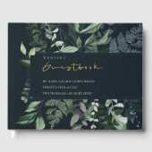Navy Black Green Leafy Tropical Foliage Wedding Gastenboek (Voorkant)