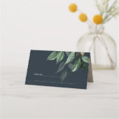 Navy Black Green Leafy Tropical Foliage Wedding Plaatskaartje (Achterkant)