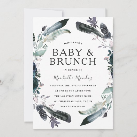 Navy Black Grey Wreath Baby & Brunch Baby shower Kaart (Voorkant)